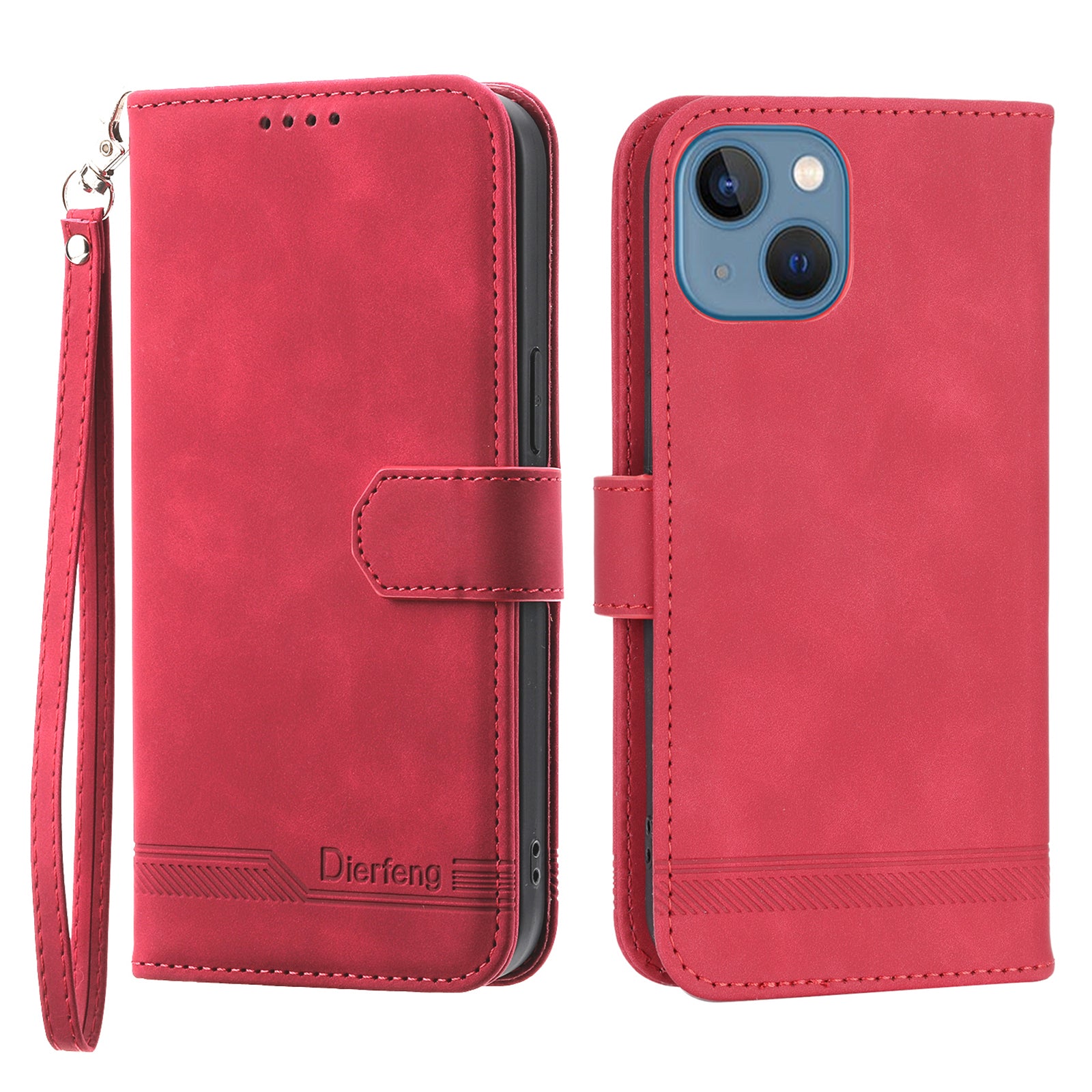 DIERFENG DF-03 Anti-fall Phone Cover for iPhone 13 6.1 inch, Stand Wallet PU Leather Lines Imprinted Anti-scratch Phone Case - Pink DIERFENG DF-03 Anti-fall Phone Cover for iPhone 13 6.1 inch, Stand Wallet PU Leather Lines Imprinted Anti-scratch Phone Case - Pink